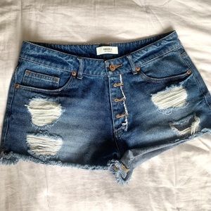 Forever 21 Los Angeles Dark Wash Ripped Denim Shorts